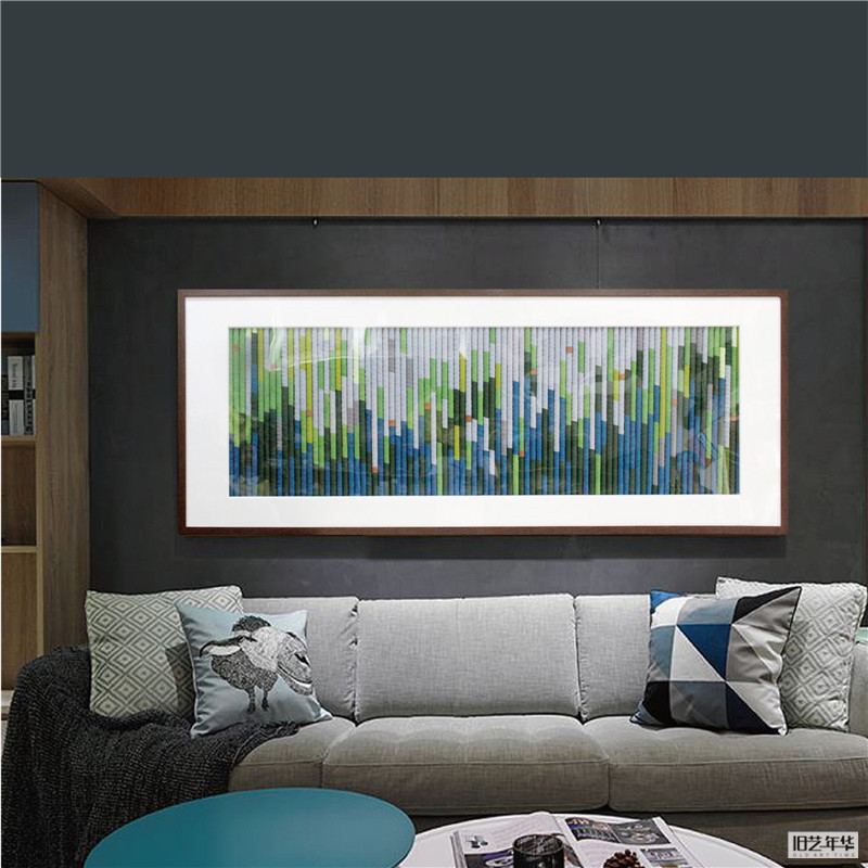 创意 卧室床头横向装饰画 布艺纸艺蓝色系渐变颜色工艺立体实物画