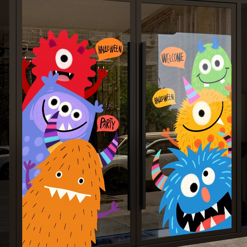 万圣节主题装饰布置贴纸静电玻璃贴幼儿园商场服装店铺橱窗窗花贴