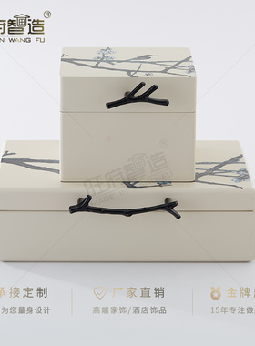 旺府智造新中式样板房间轻奢酒店家居装饰品摆件收纳立体花鸟套盒