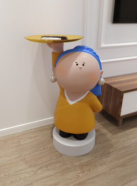 带珍珠耳环的少女客厅电视柜沙发旁边大型卡通床头落地灯装饰摆件