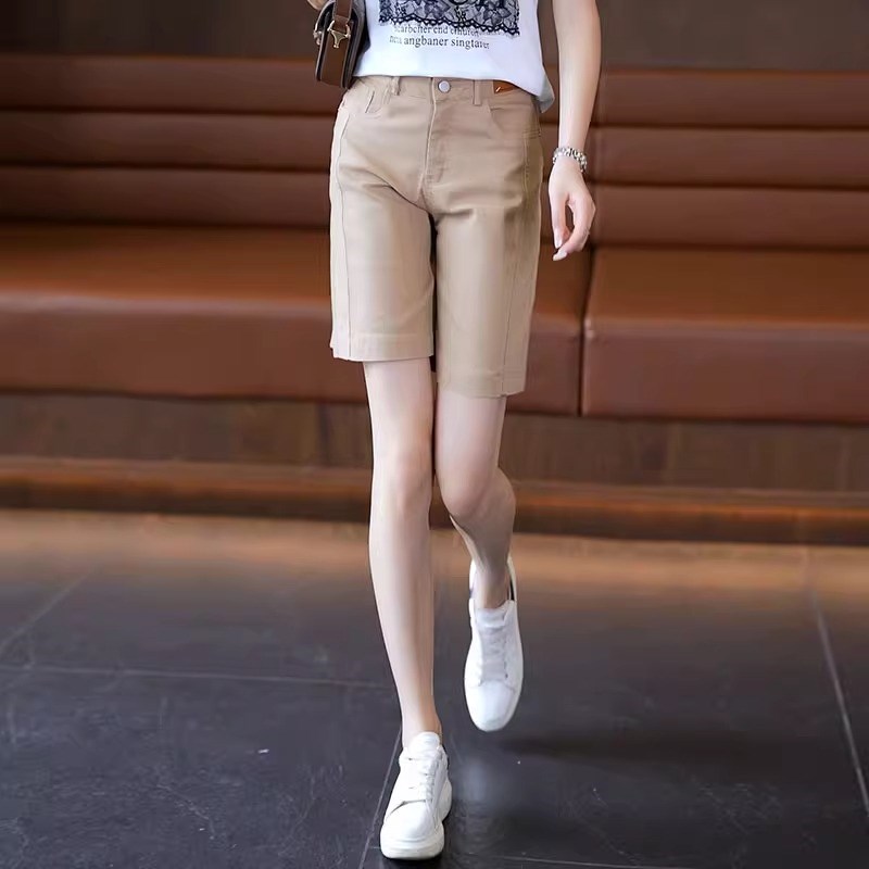 纯棉白色软牛仔五分裤女夏季新款高腰休闲直筒女裤子薄款四分短裤
