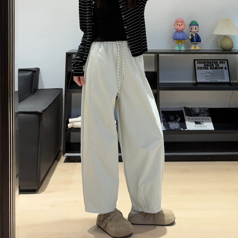 杏色气球裤女夏季薄款大码胖mm梨形身材遮胯显瘦哈伦阔腿休闲裤子