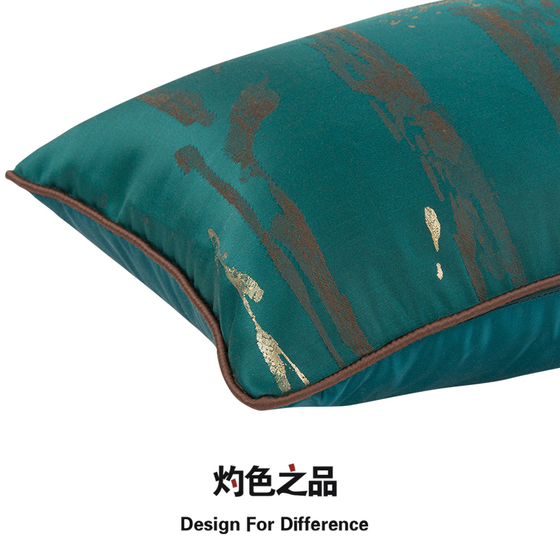 北欧缎面条纹腰枕套绿色中式抱枕靠枕沙发靠垫飘窗软装枕套长方形