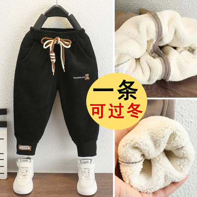 男童羊羔绒裤子特厚冬款加绒加厚冬季超厚棉裤宝宝一条过冬儿童裤