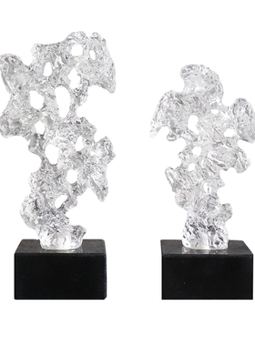 新中式创意透明太湖石摆件样板间书房书柜茶几电视柜酒店软装摆设