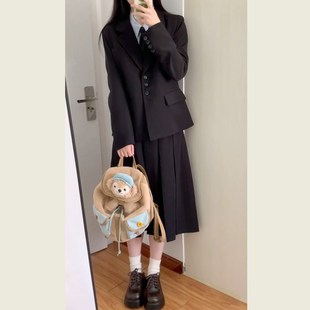 黑色西装外套女春秋新款大学生面试正装小个子西服正式场合套装裙