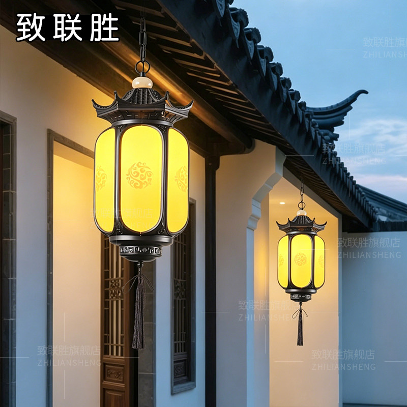 新中式户外吊灯防水别墅庭院灯复古过道走廊过道灯大门装饰红灯笼