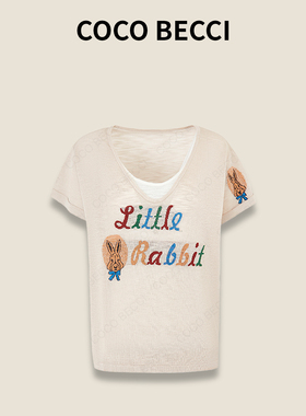 COCO BECCI【字母兔子T】兔兔英文字母针织短袖CFHHB232018