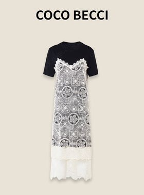 COCO BECCI【复古巴洛克】法式拼接撞色蕾丝连衣裙CFHHB372031