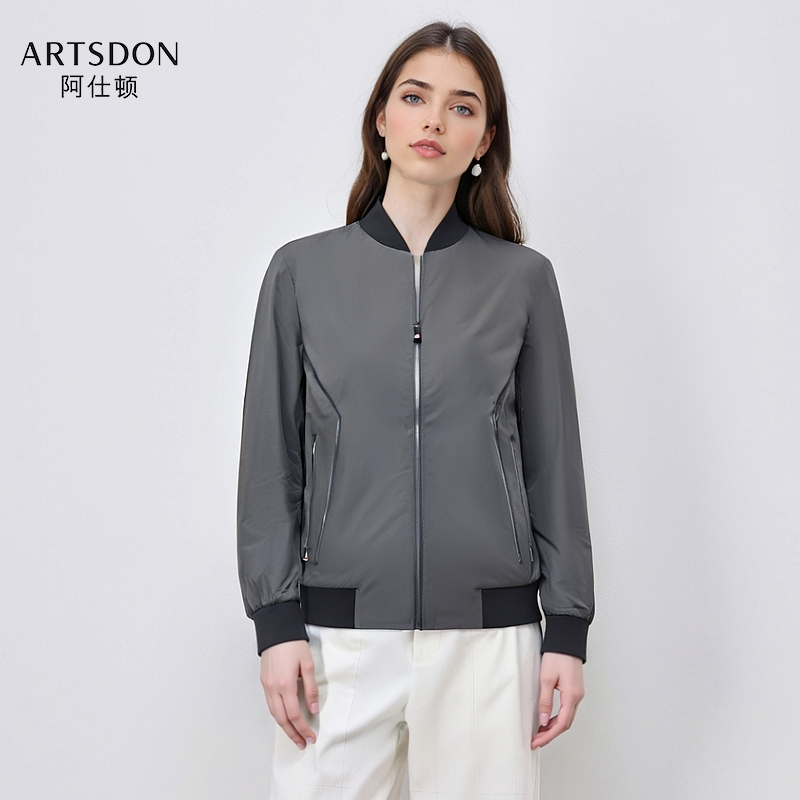 Artsdon/阿仕顿2025春秋女士简约舒适时尚百搭休闲棒球领夹克外套