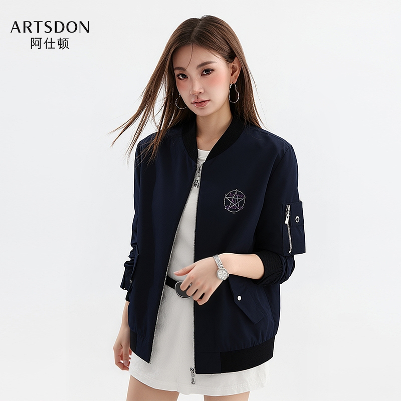 Artsdon/阿仕顿2025年春秋女士新款简约时尚休闲百搭立领夹克外套