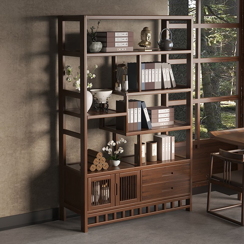 博古架实木中式茶室茶具置物架茶叶架子展示柜隔断收X纳摆放架落
