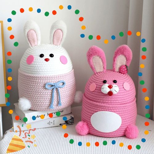 玩偶礼物兔子手i工编织客厅阳台卧室书房桌面茶几收纳整理筐箱篮