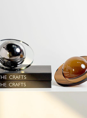 意式极简高级g感精致几何水晶切面半圆球形飞碟样板间桌面装饰摆