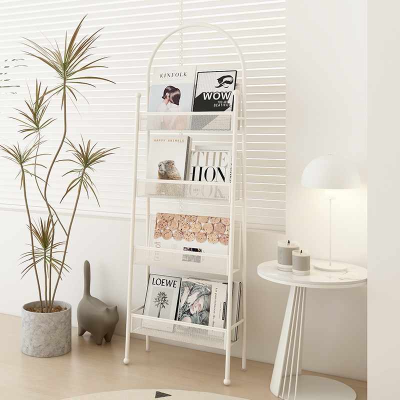 书架落地书报g杂志架子奶油风靠墙铁艺置物架客厅书刊籍摆件展示
