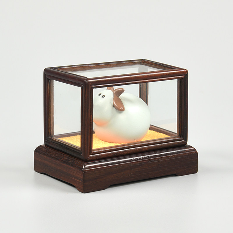 大红酸枝雕刻工艺品摆件玻璃罩古玩核桃透明防尘S迷你手掌玻璃罩