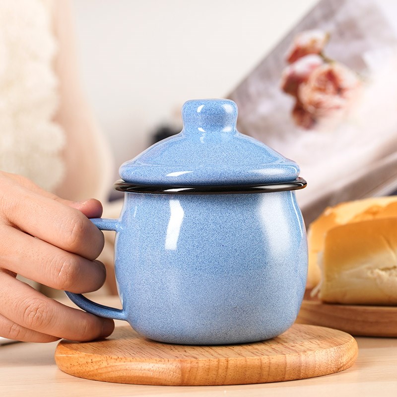 加厚搪瓷盖杯咖啡杯呆萌可爱球形杯儿童J喝水杯子早餐牛奶杯喝水