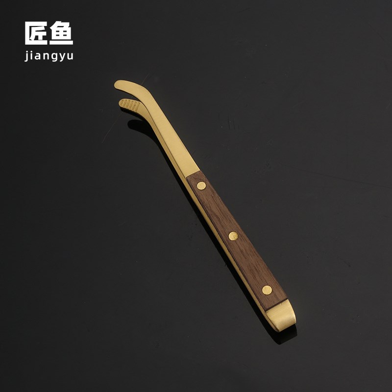 匠鱼胡桃木c茶夹黄铜防滑茶夹洗杯夹功夫茶镊子茶杯夹家用茶具配