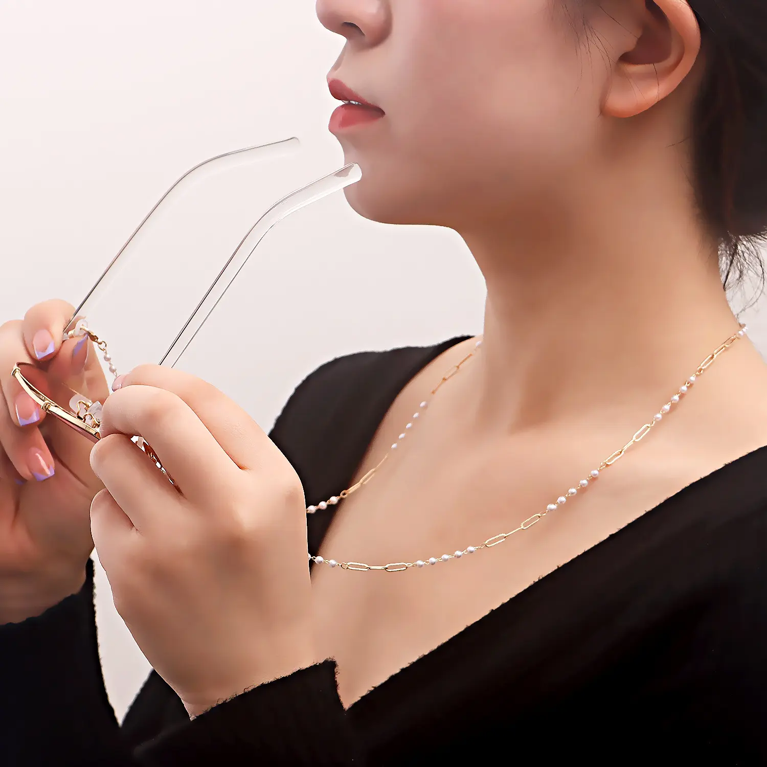 欧美口罩挂链眼镜链珍珠五角星圆片口罩链桃心金属眼镜链