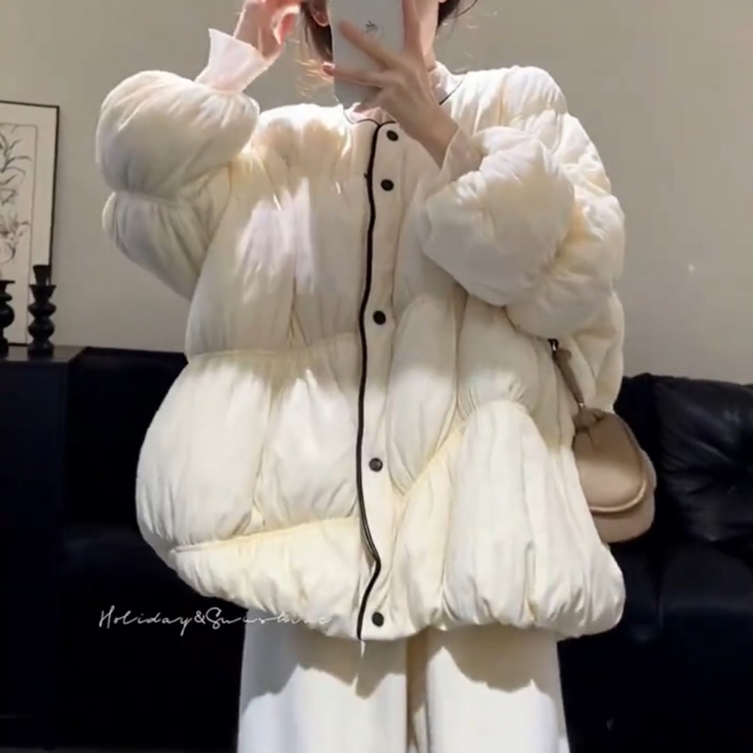 白色圆领短款棉服女2025新款冬季棉衣棉袄爆款保暖外套加厚超好看