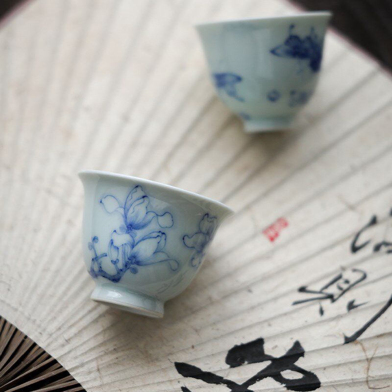 【青樵轩青花瓷小品茶杯】陶瓷手工手绘J品茗杯功夫茶具单杯闻香