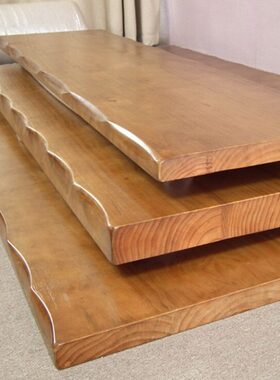 原木榆木定做实木松木面板办公会议桌板桌吧台板定制隔板飘窗台面