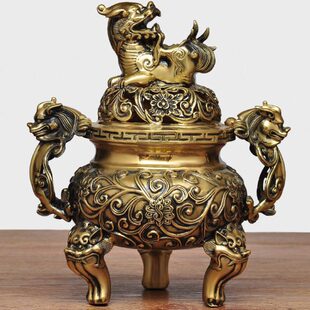 铜檀香炉家用室内仿古三足熏香炉敬神供佛财神香炉供奉铜香炉插香
