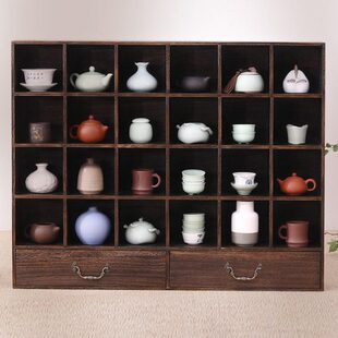 博古架多宝格摆件茶架挂墙置物架茶杯紫砂壶实木桌收纳架展示柜面