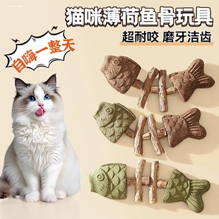猫咪玩具猫薄荷鱼骨头木天蓼磨牙棒仿真鱼洁齿木棒自嗨解闷逗猫鱼