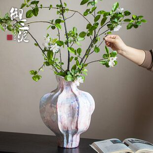 饰品养鲜花干花花瓶 御三泥陶瓷轻奢高级感简约ns风插花客厅玄关装