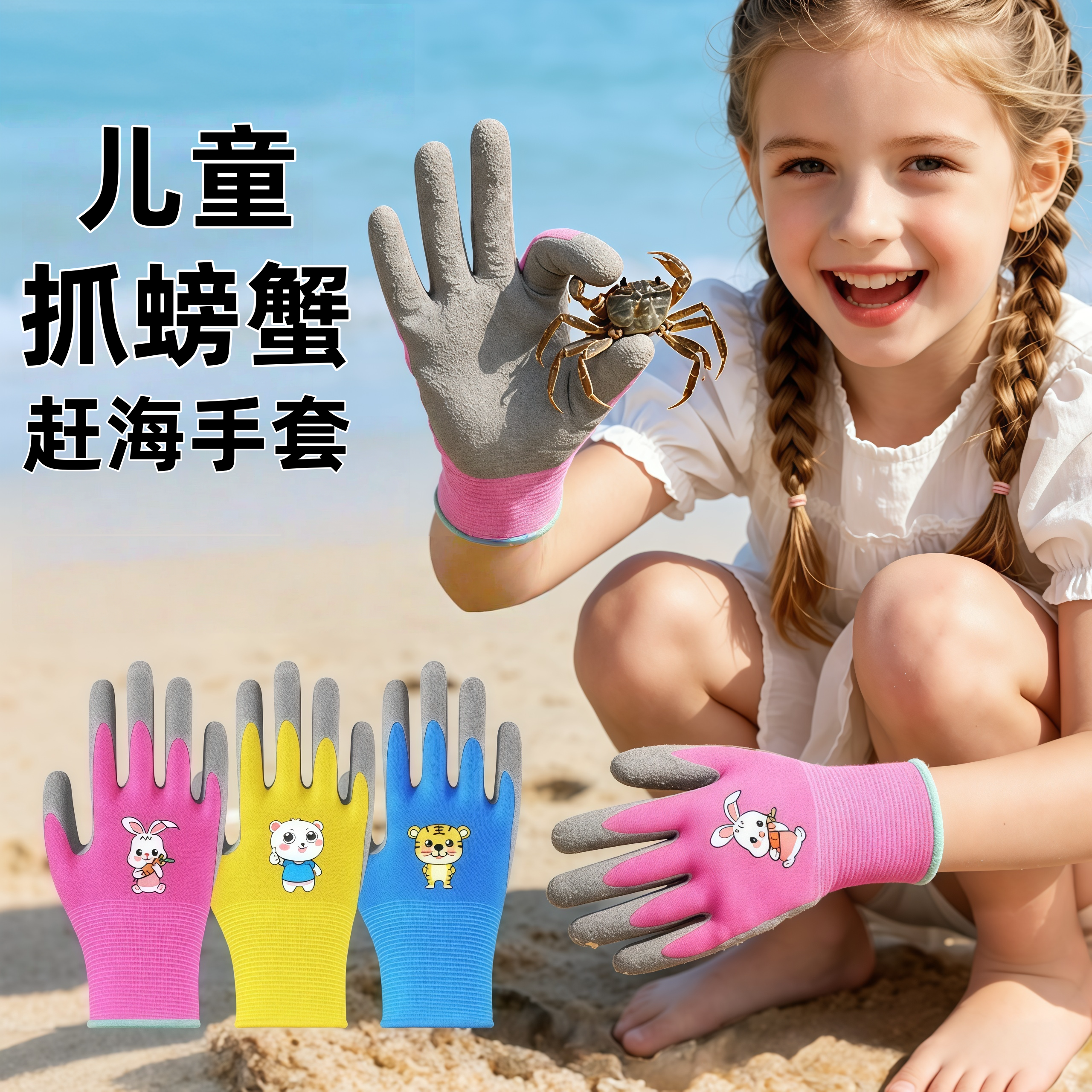 儿童赶海防刺安全手套抓蟹捡贝