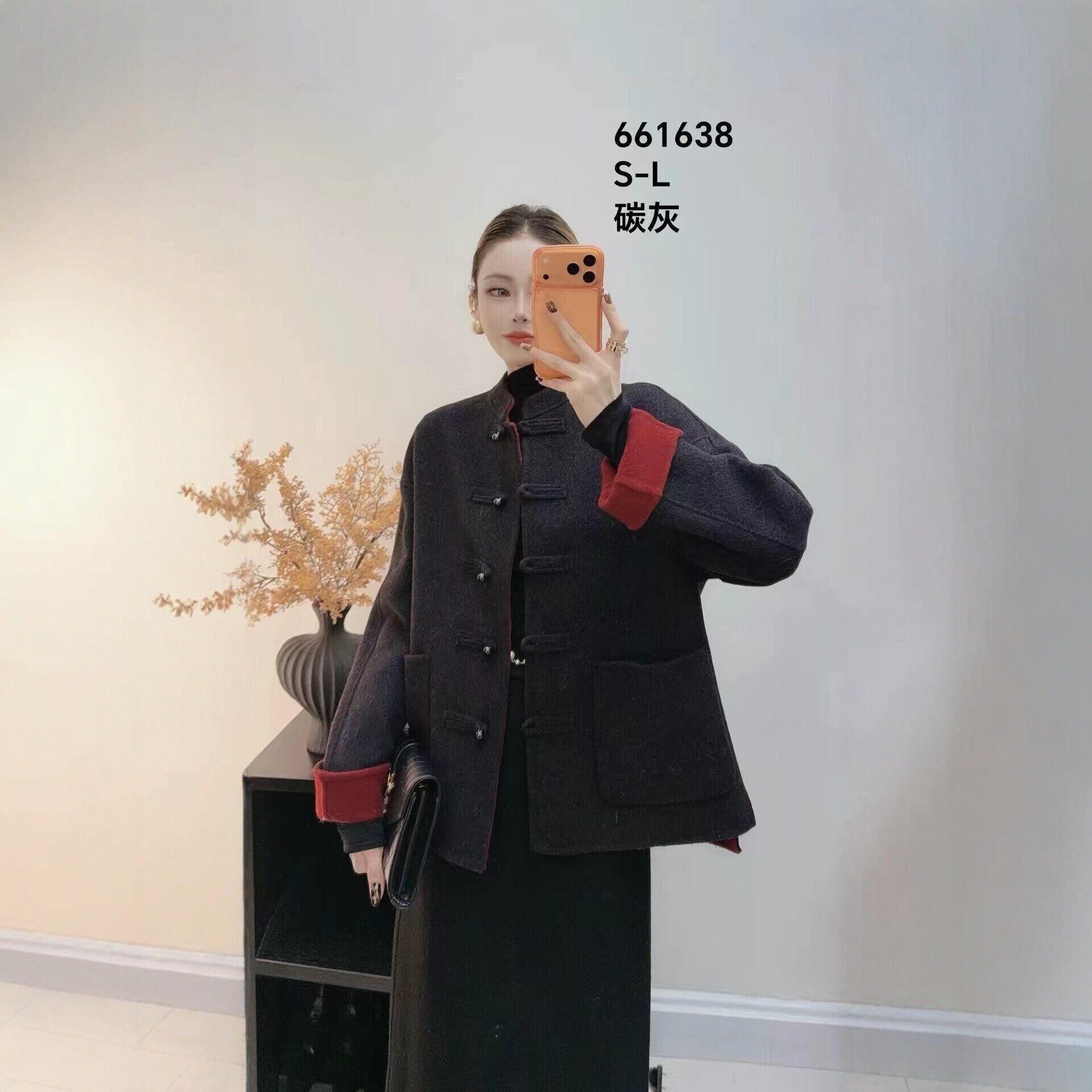 2026秋冬新中式国风盘扣毛呢外套女宽松复古拼接袖口短款呢子大衣