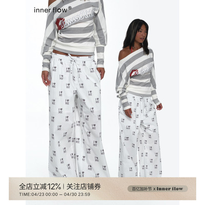 INNERFLOW自然朦胧系列 设计感100%棉印花长裤宽松休闲裤裤子春季