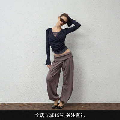 INNERFLOW【绝美私服】秋季三色蕾丝拼接显瘦宽松羊毛打底t恤上衣