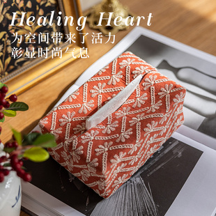 中式立体纸巾盒新款刺绣车用餐桌客厅餐纸L盒高级感创意家用收纳