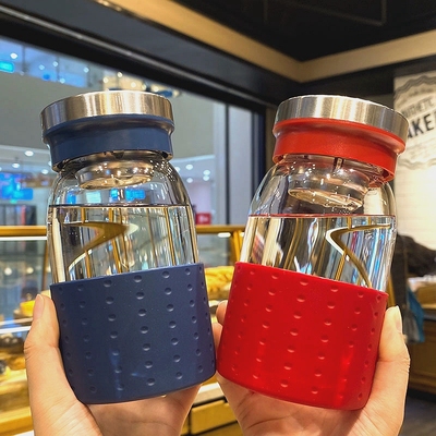 简约便携水杯商务玻璃杯子家用带过滤茶杯耐热男女士室高档杯