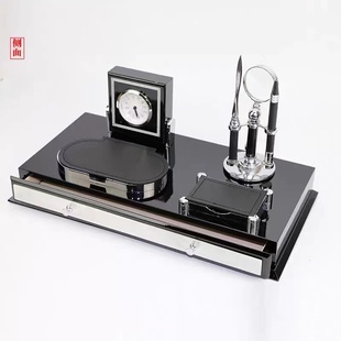 老板室桌面文台笔筒木质商务台历架经理现代定收纳简约