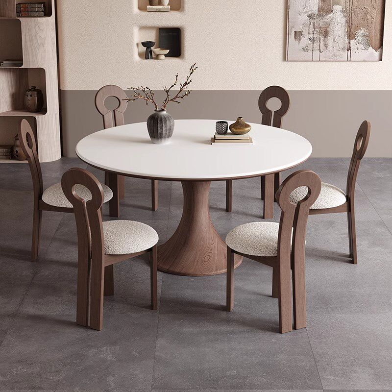 现代简约白蜡木岩板餐桌椅组合中古风小户型家用客厅圆形吃饭桌子,住宅家具,岩板餐桌,淘宝优惠券,粉丝福利购,淘宝优惠卷