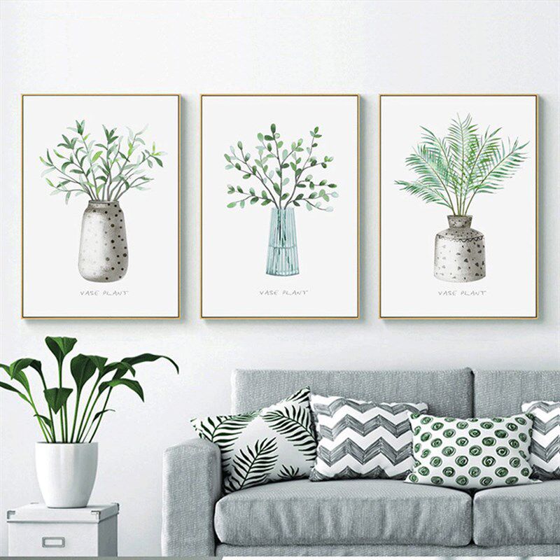 欧画清新挂画现代简约餐厅三联画植物花卉绿植