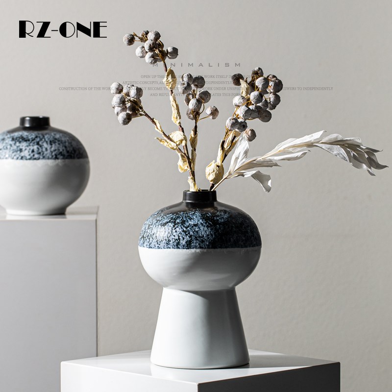 Rzone 现代轻奢手工陶瓷渐变色高级感茶几艺术花瓶插花器会所摆件