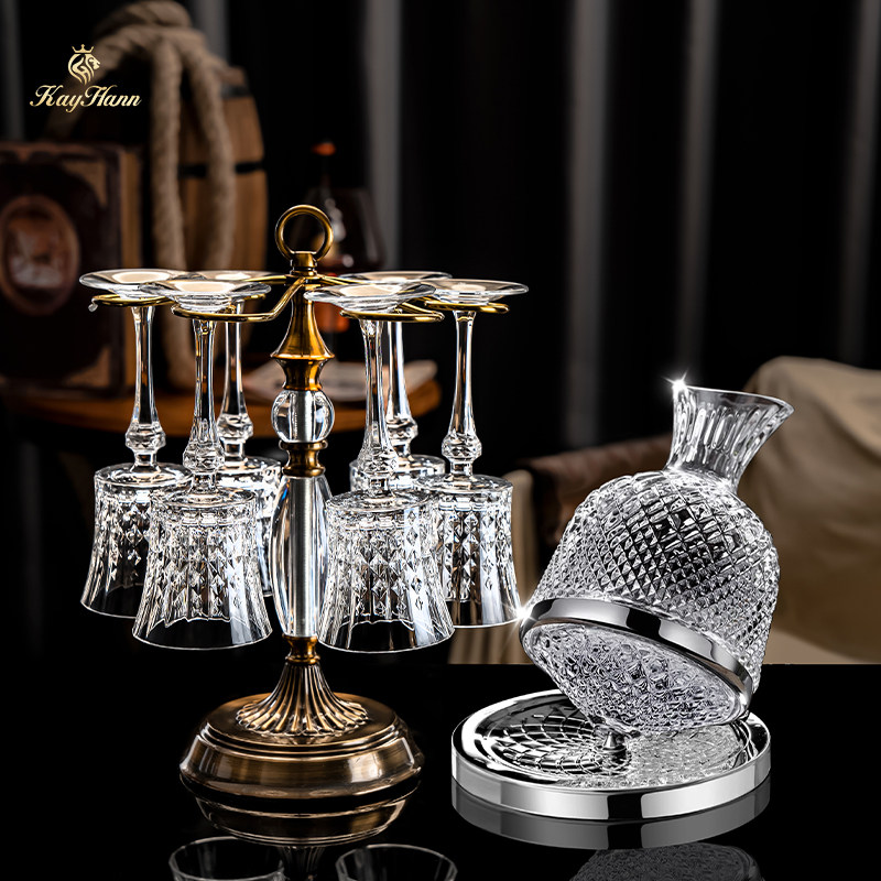 风高脚杯红酒杯家用套装高水晶钻石醒酒器倒挂杯架子