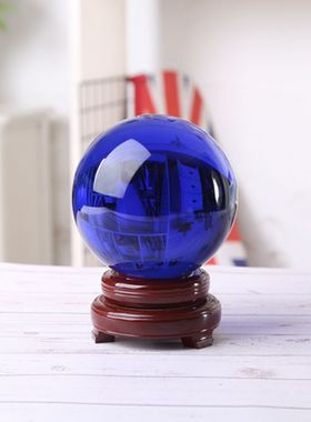 蓝色水晶球升圆球家居玄关饰品桌书桌送礼