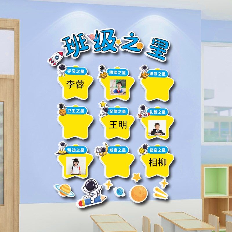 班级布置教室每周班级之星评比栏中小开文化建设氛围墙贴