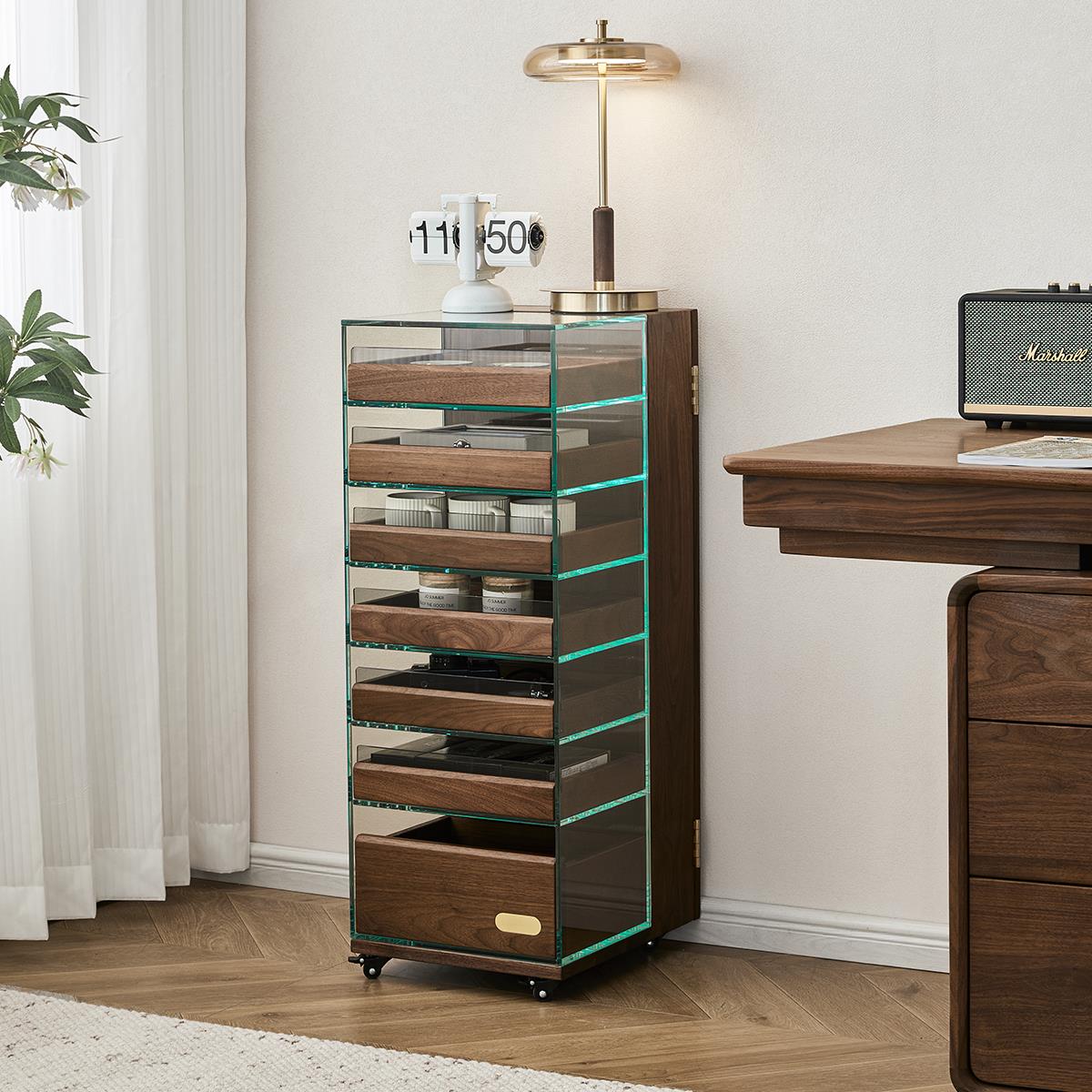 半茶伴木“茶玻柜”5o大人北美黑胡桃茶具收纳玻璃茶水柜移动边柜