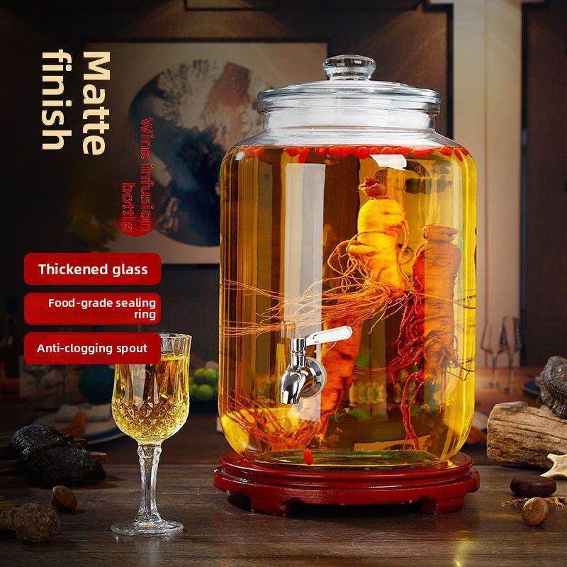 宽口玻璃加厚酒罐家酿家用人参储藏瓶酵素饮料果汁罐密封水龙头