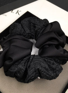 新款黑色拼接大肠发圈高级感少女扎马尾头绳时尚复古风丸子头发绳