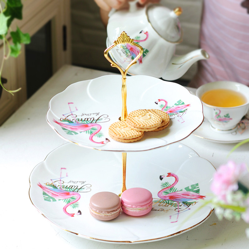 水果盘客厅创意家用现代陶瓷蛋糕双层盘甜品干果盘下午茶点心串盘