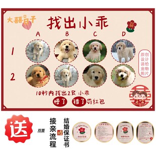 接亲游戏KT板找宠物小狗猫咪定制婚礼结婚整蛊新郎伴郎堵门道具