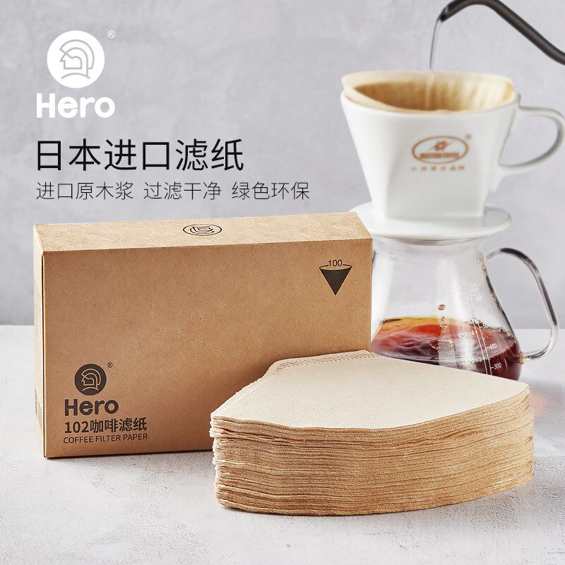 hero咖啡滤纸 V60扇形手冲咖啡壶滤纸咖啡粉过滤杯网纸原木漂白