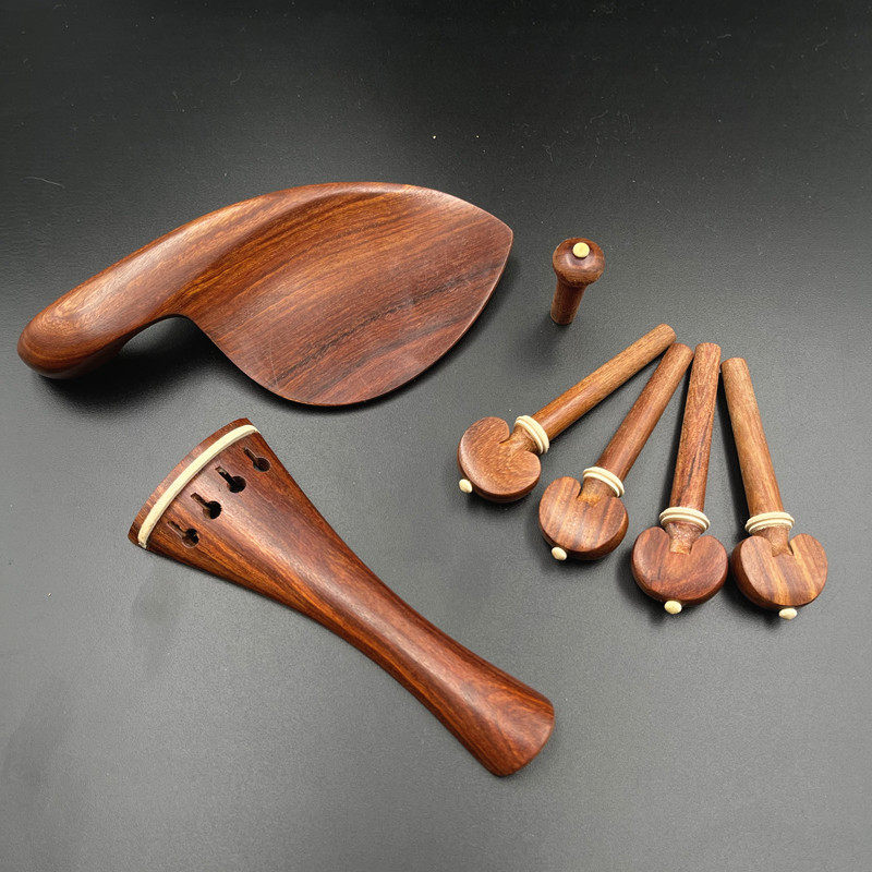 整套小提琴配件红酸枝木镶黄圈配件琴轴/轴子尾柱/尾钉腮托拉弦板